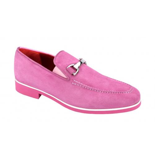 Emilio Franco "Nino II" Pink Genuine Italian Suede Leather With Bracelet Loafers.